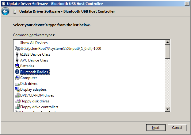 bluetooth usb host controller update